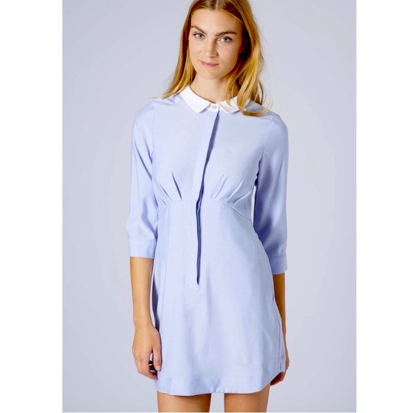 Topshop Dresses & Skirts - Topshop Fitted Chambray Baby Blue Shirt Dress with White Collar and Pockets